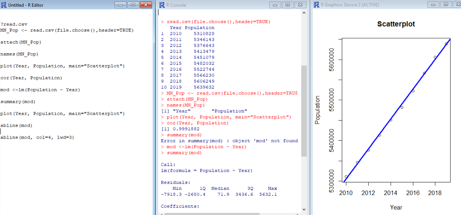 how do I create an R script that tabulates a statistical description