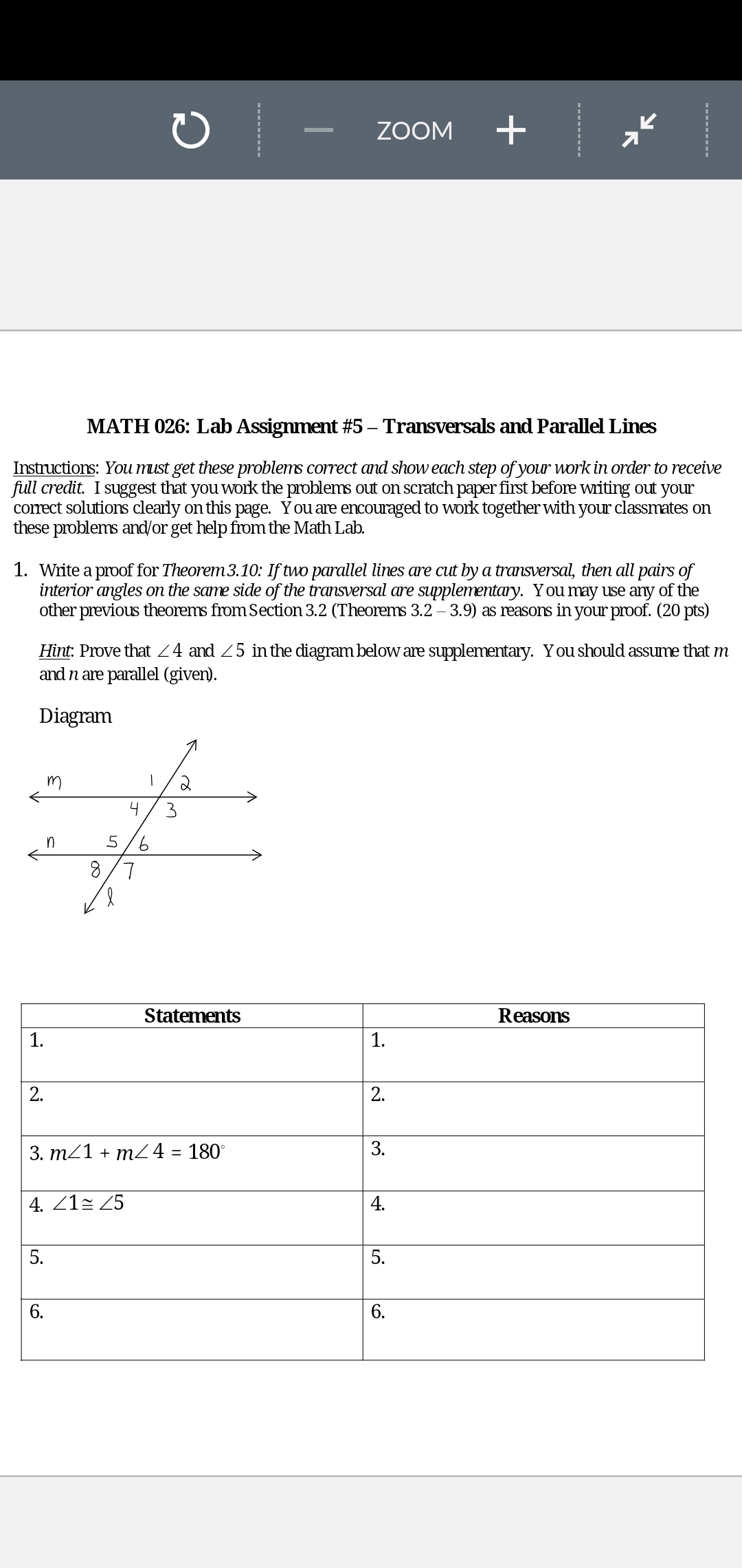 - ZOOM + MATH 026: Lab Assignment #5 - Transversals and