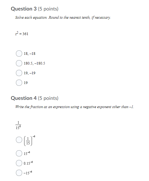  Question 3 (5 points) Solve each equation. Round to the nearest