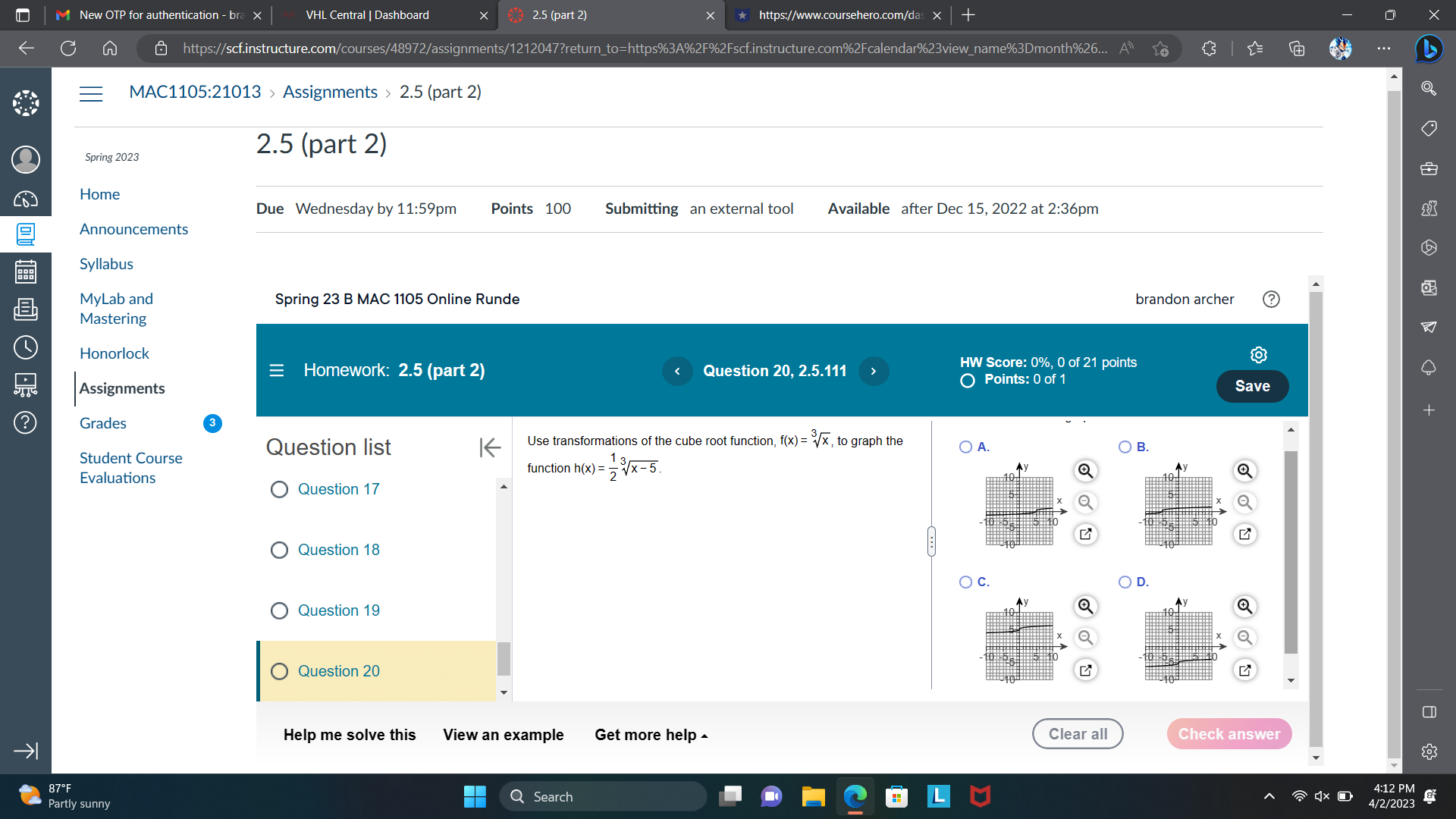 Mastering K Honorlock Homework: 2.5 (part 2) Question 2, 2.5.69 HW Score: