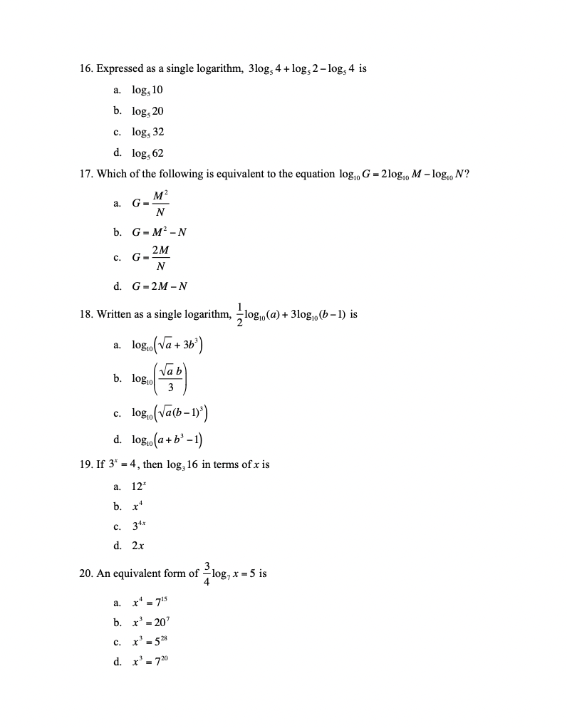 1 2. If 2 gz *+log25 = 16, then the value of
