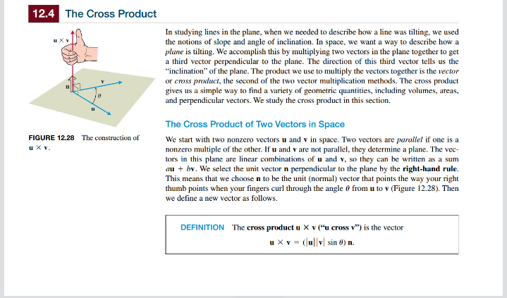 Calculus 3 Section 12.4 Reading Assignment: The Cross ProductAnswer Only Exercise 1