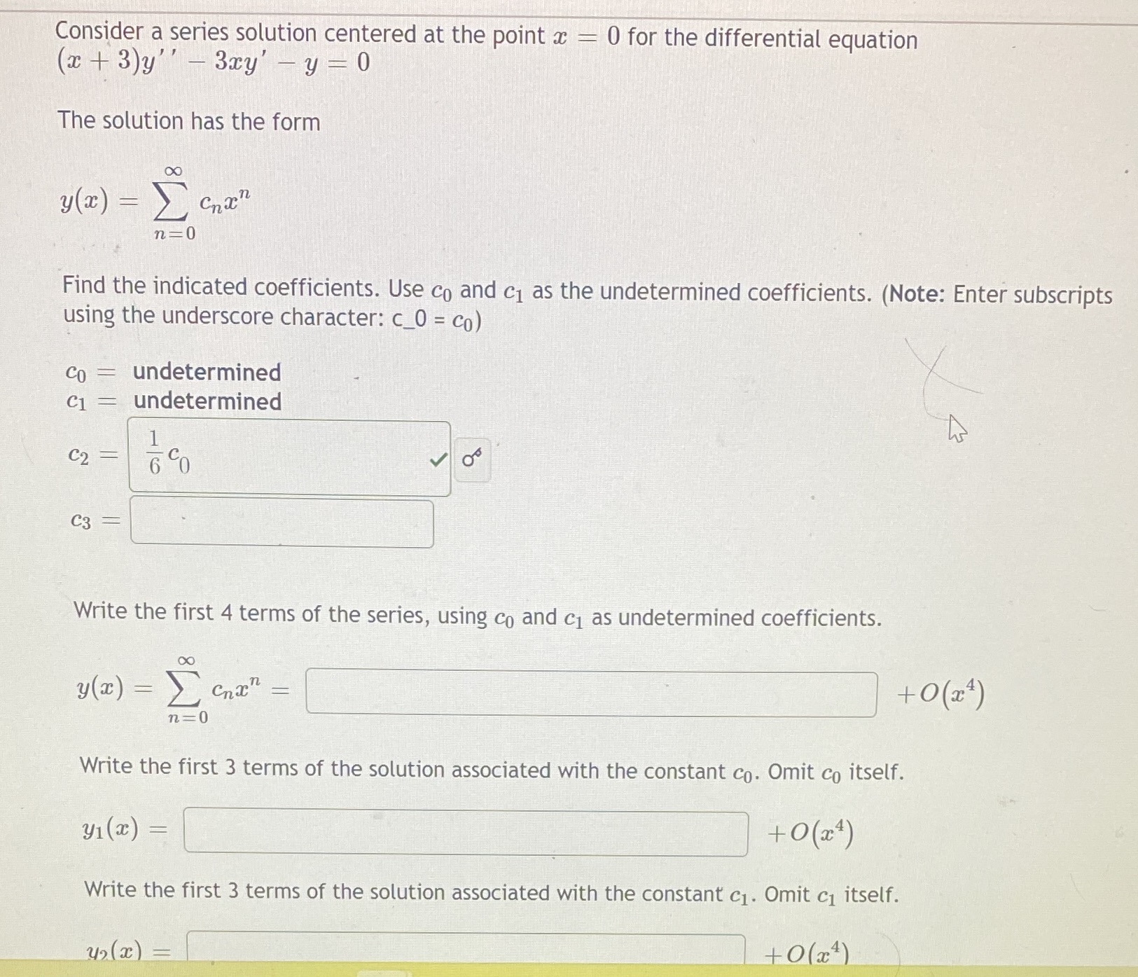 Differential equation Consider a series solution centered at the point x =