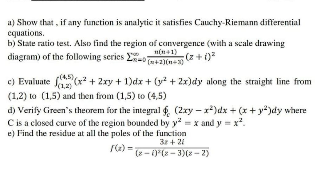  a) Show that , if any function is analytic it satisfies
