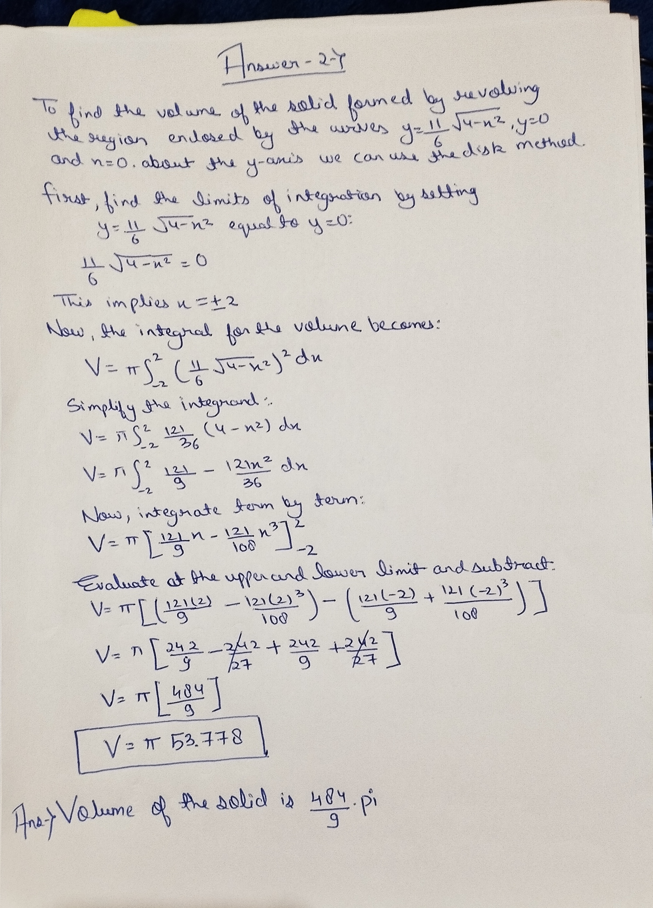 the solid that results by revolving the region enclosed by the curves