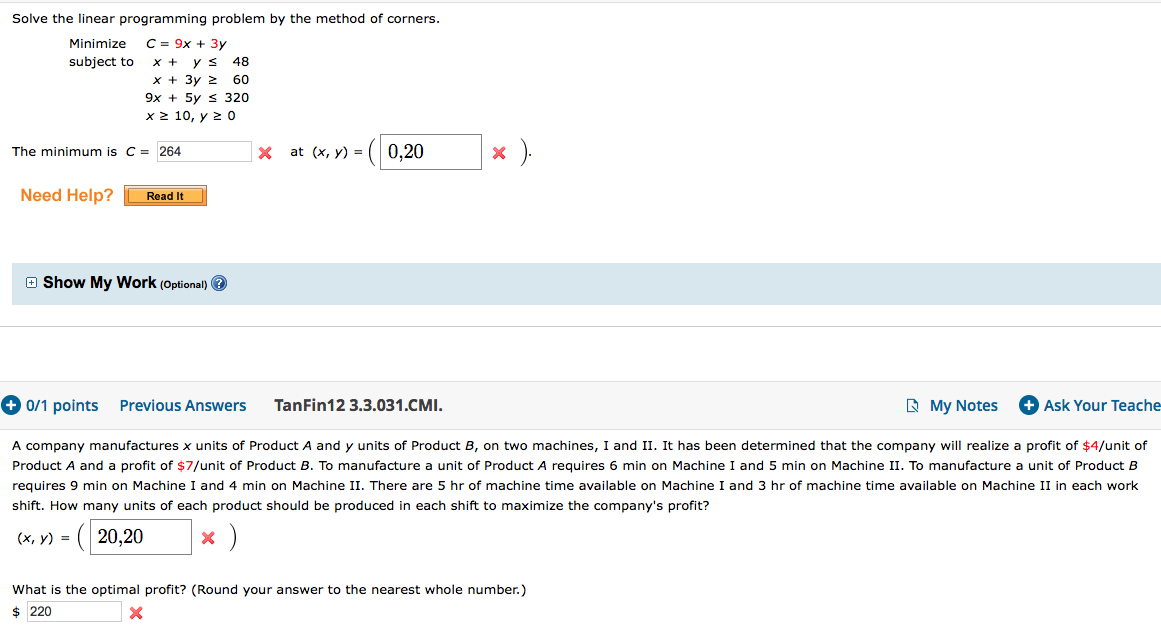  ...................... Solve the linear programming problem by the method of corners.