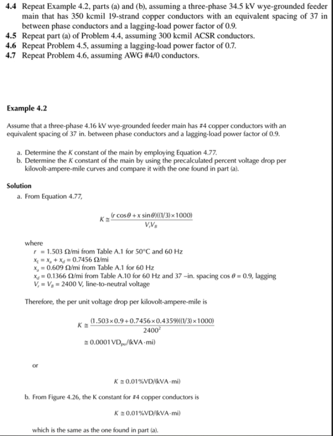  4.4 Repeat Example 4.2, parts (a) and (b), assuming a three-phase