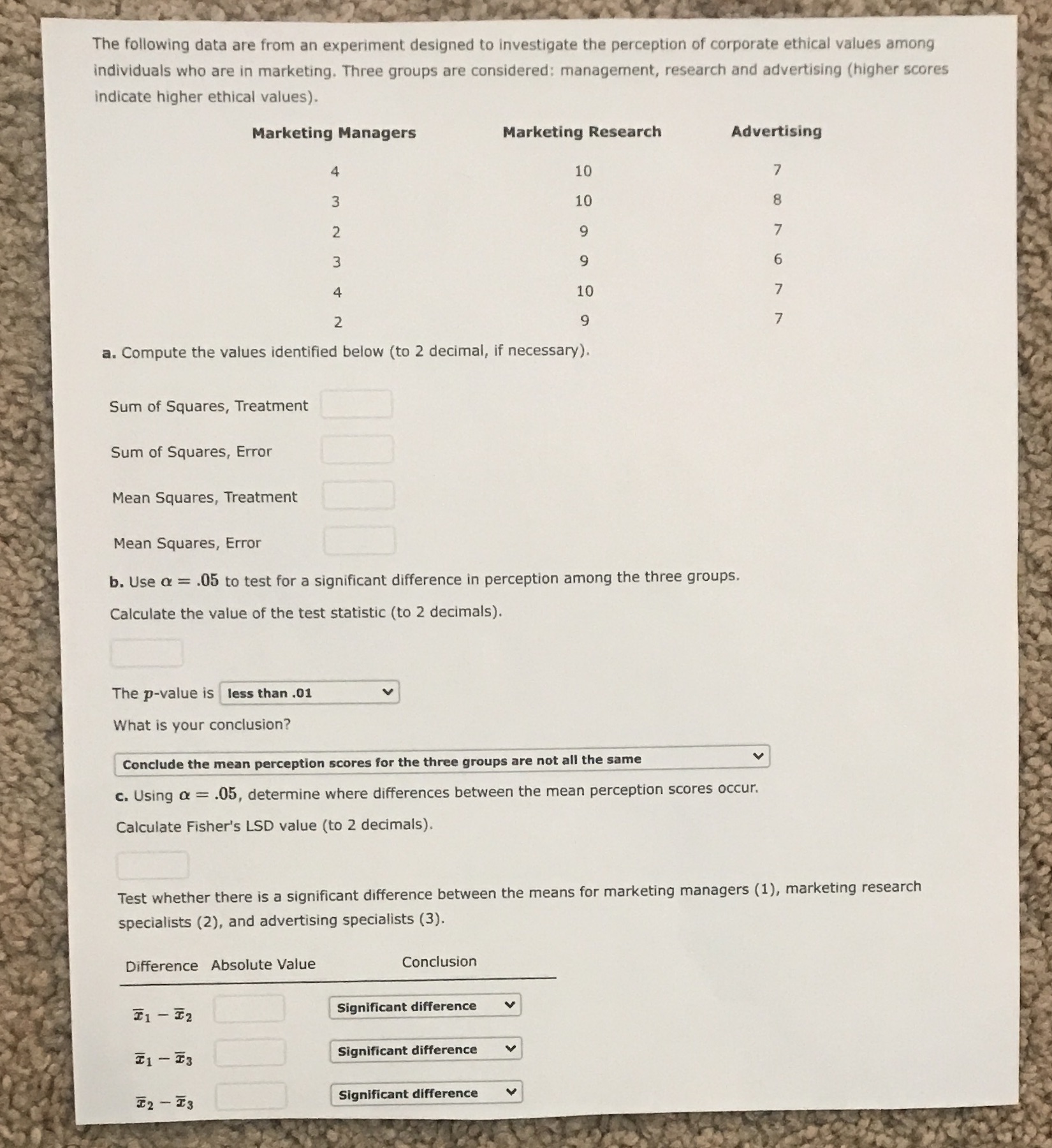 I need help with my assignment The following data are from an
