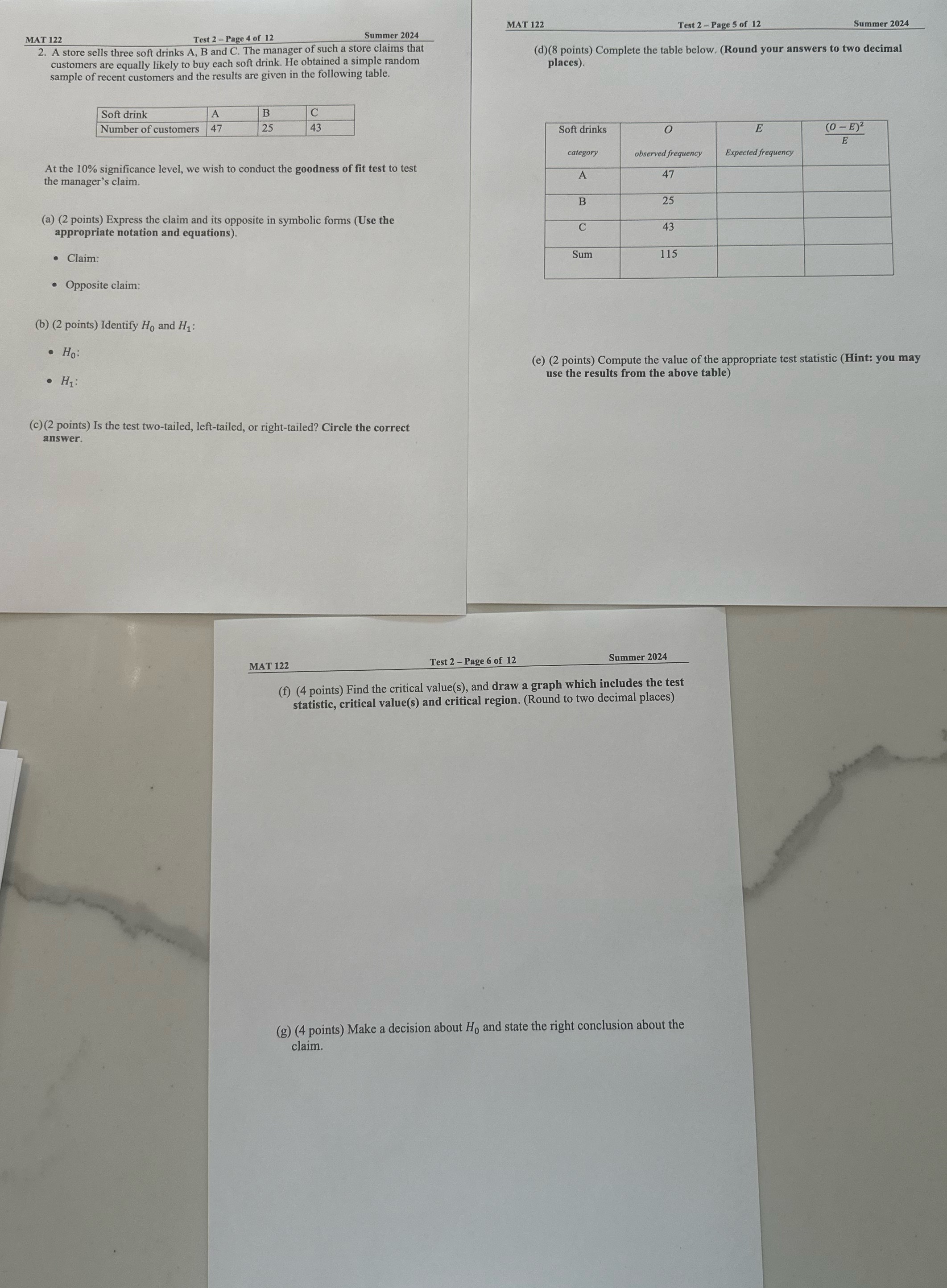 Can you help solve this please show full work MAT 122 Test