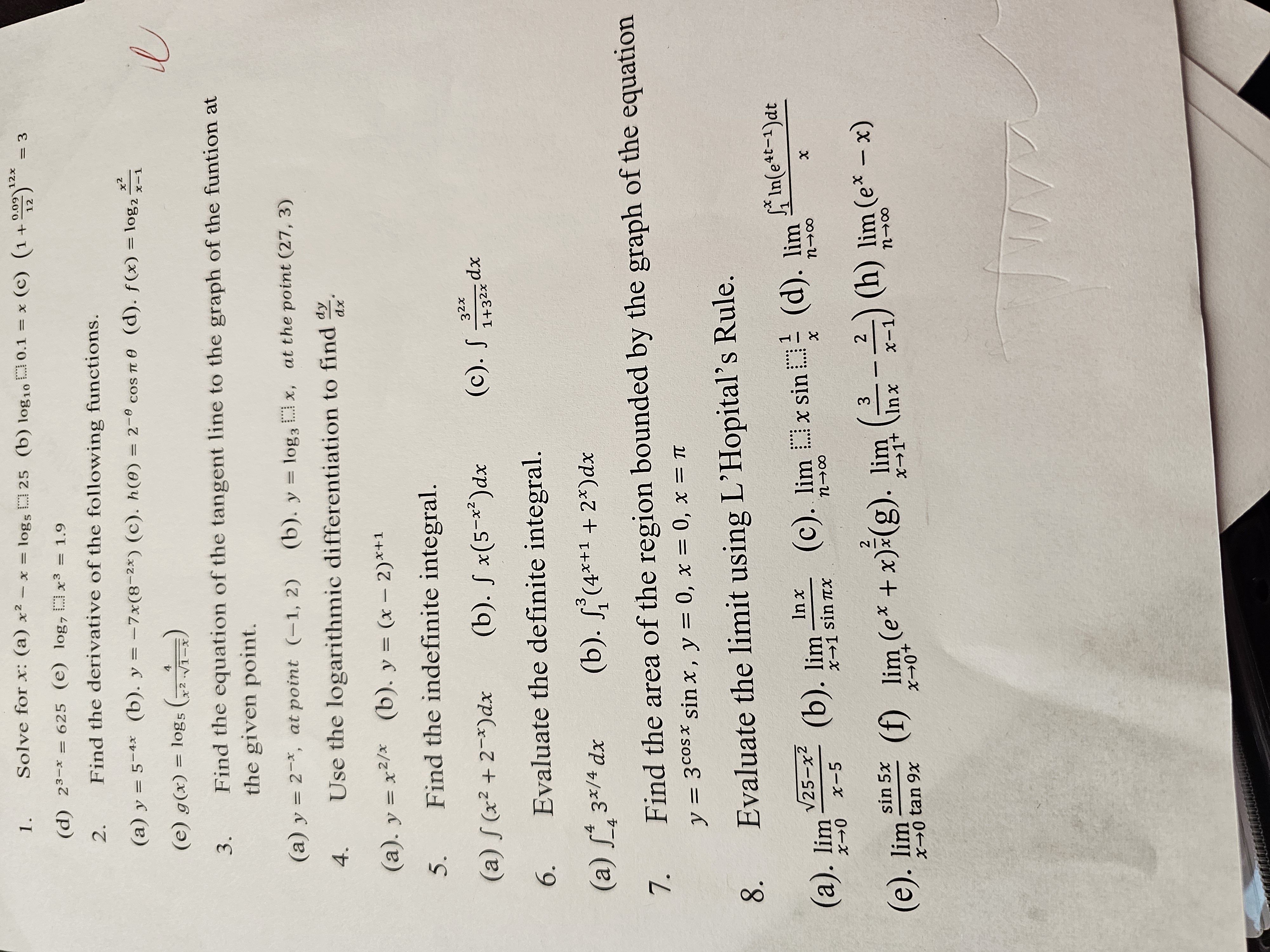  1 . Solve for x: (a) x2 - x = logs