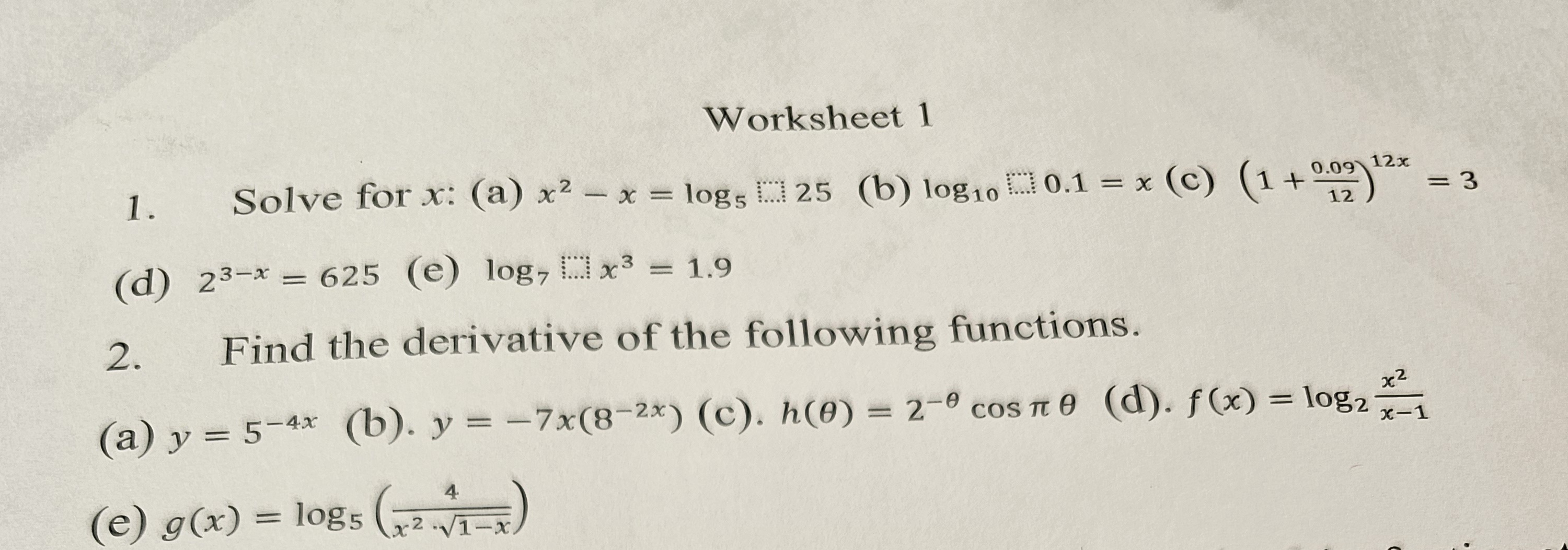 /25 (b) log1. [10.1 = x (c) (1 +0.09)12x 12 ) *=