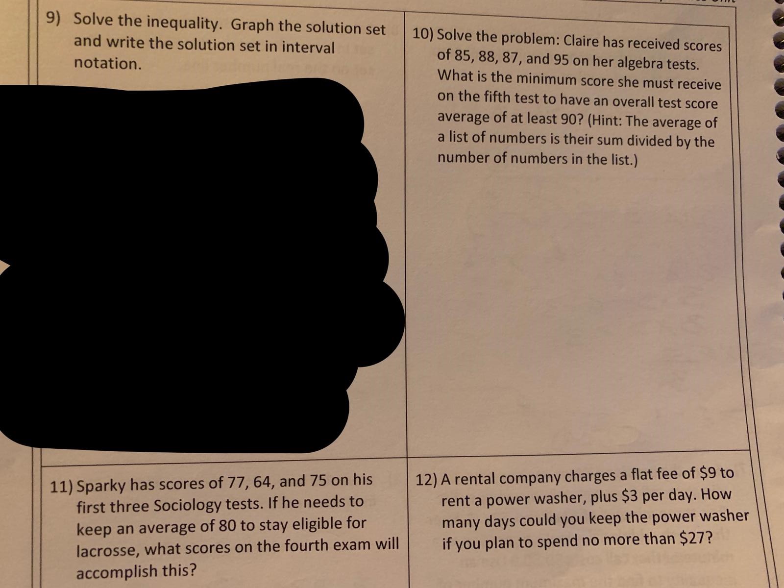  9) Solve the inequality. Graph the solution set and write the