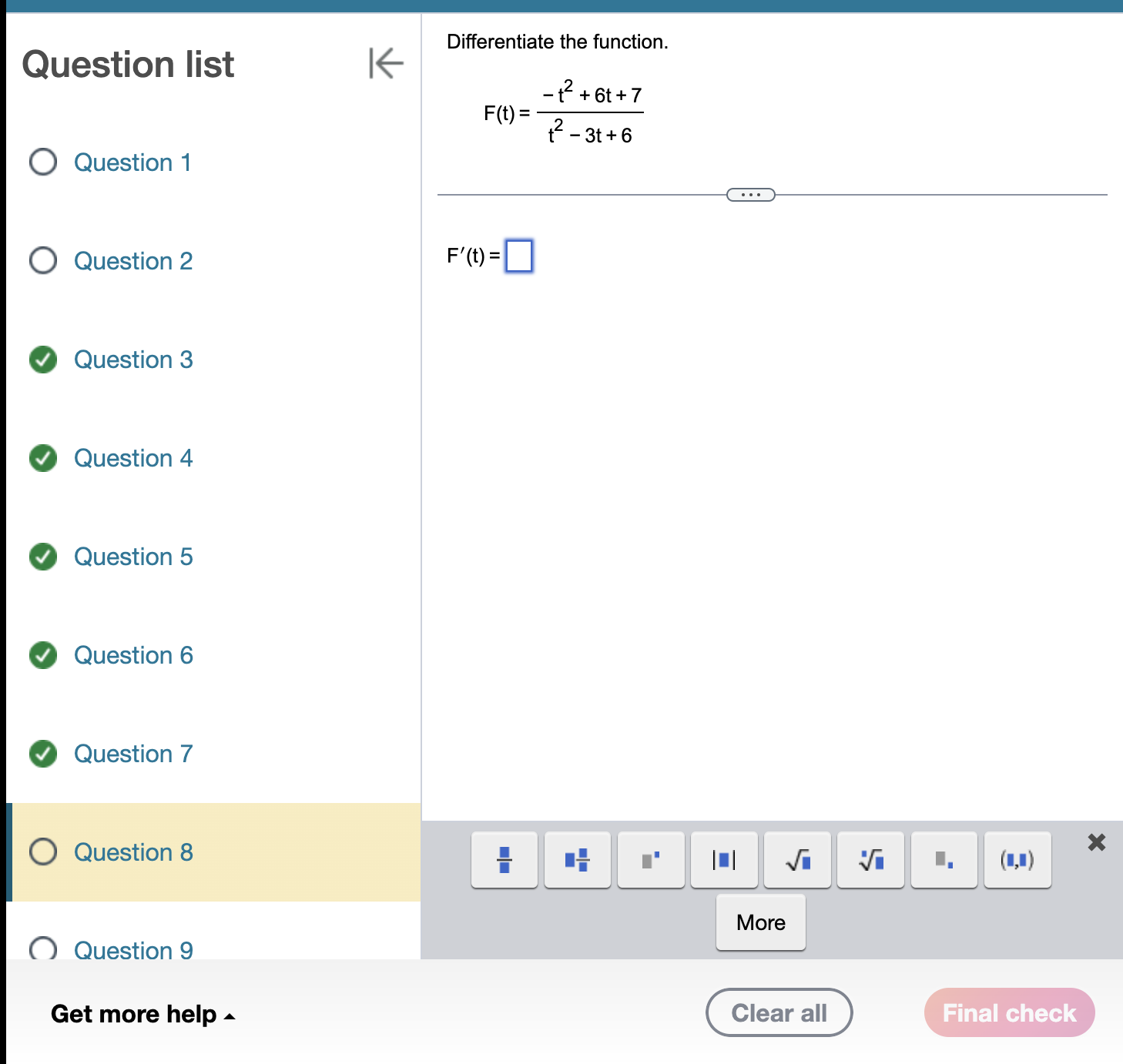  Differentiate the function. Question list K - 12 + 6t +