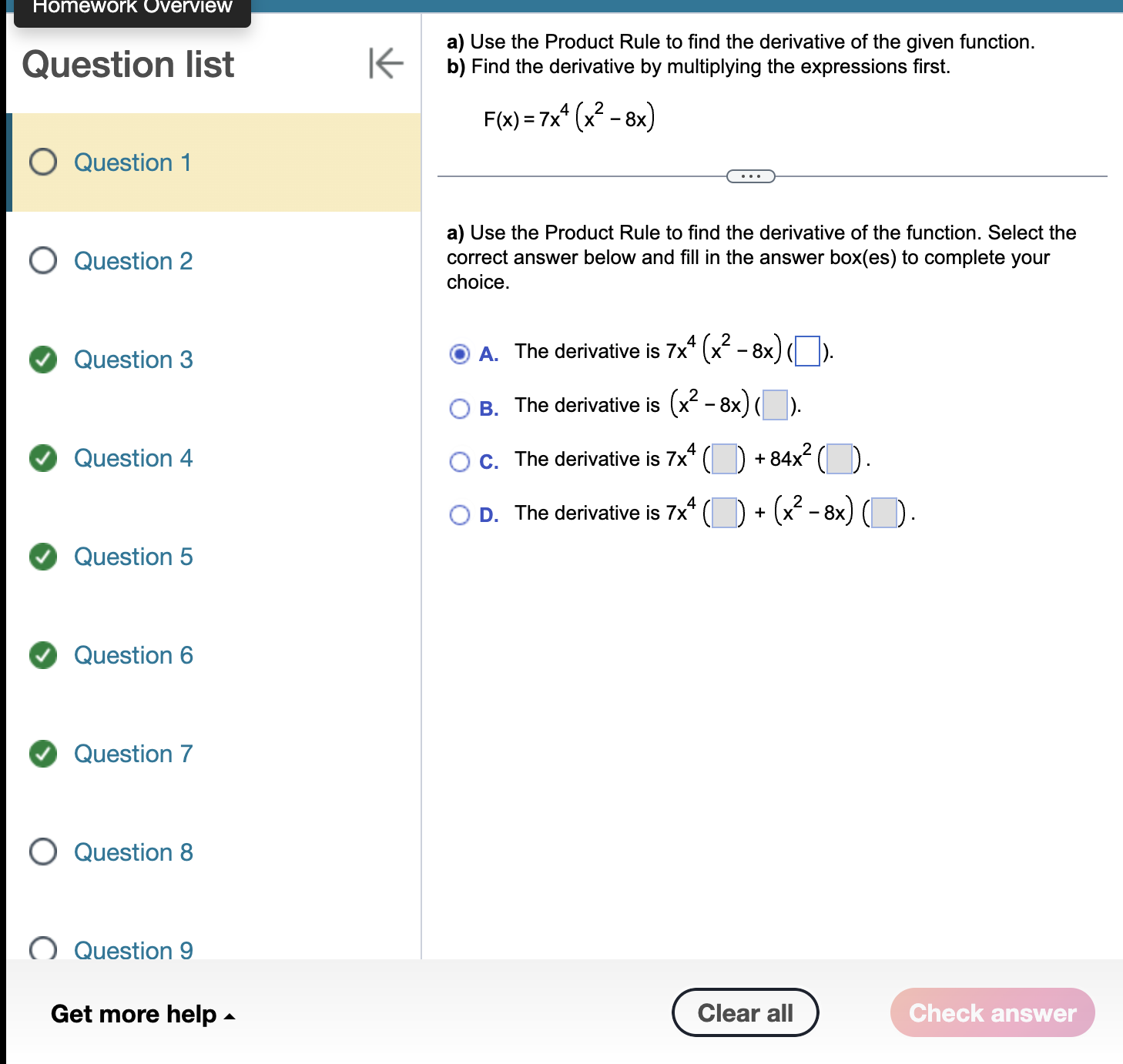 7 F(t) = - 1 2 - 3t + 6 O Question