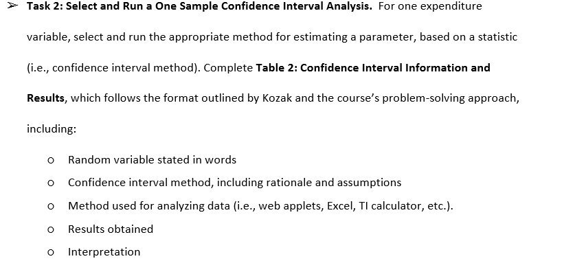  Fr Task 2: Select and Run a One Sample Confidence Interval