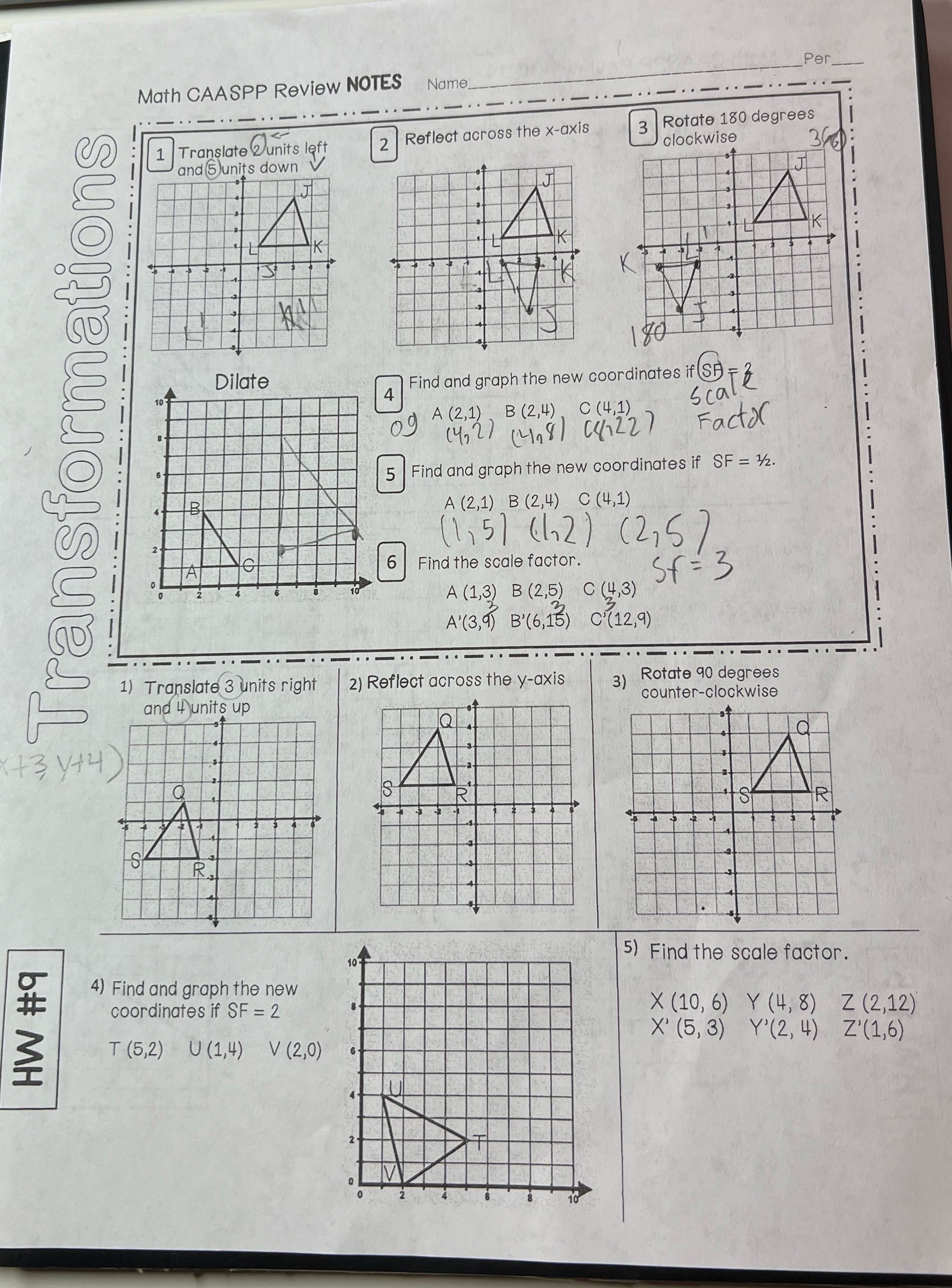 I need help with this math worksheet Math CAASPP Review NOTES Per