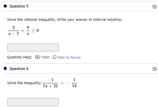  . Question 5 Solve the rational inequality. Write your answer in
