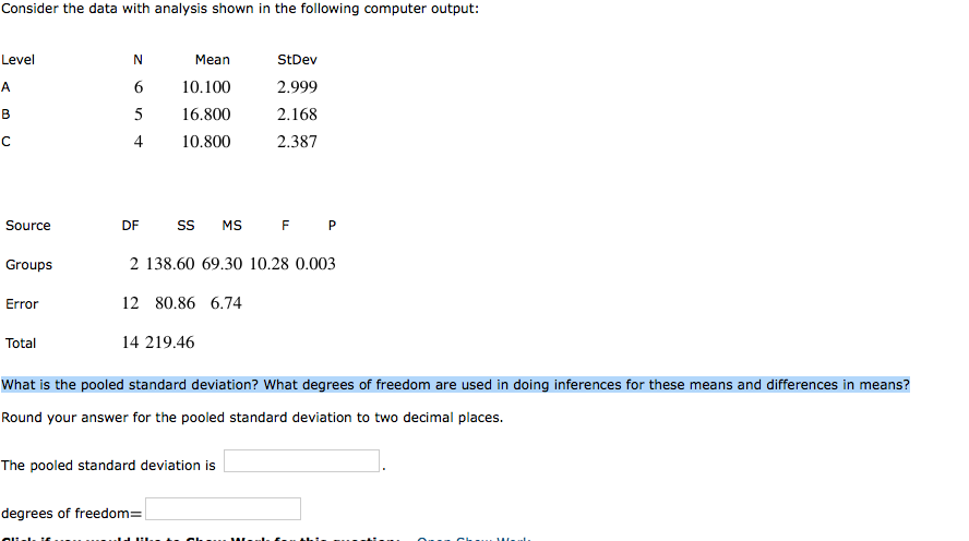 can you show it steps Consider the data with analysis shown in