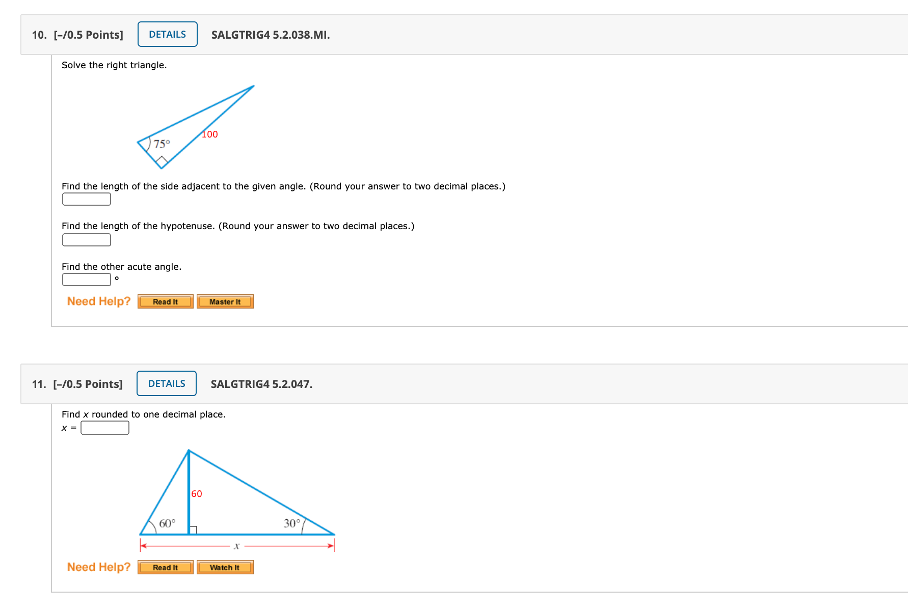 answer to the nearest hundredth. h h = feet 20. [-/0.5 Points]