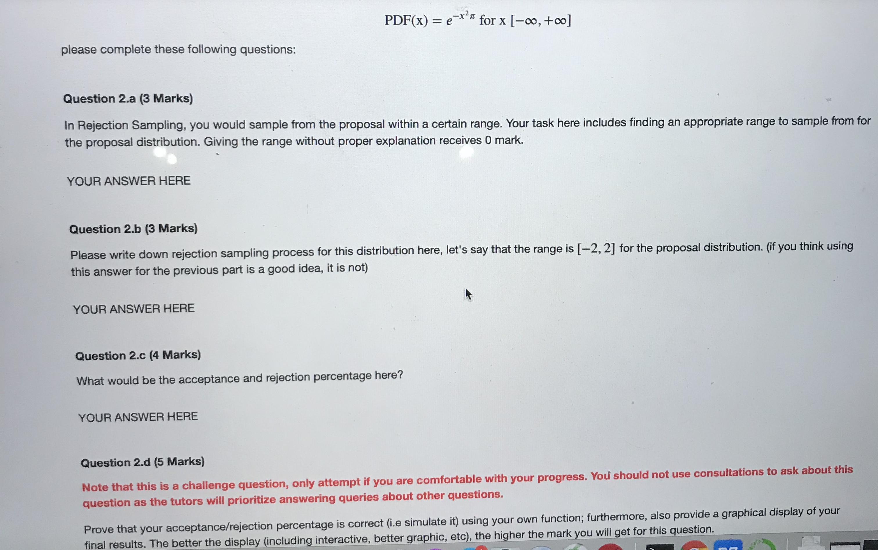  PDF(x) = e-x*" for x [-co, + co] please complete these