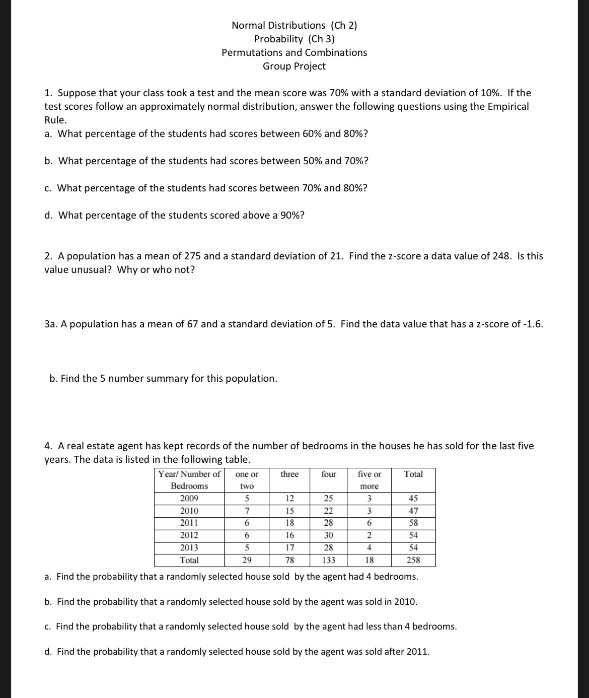  Normal Distributions (Ch 2) Probability (Ch 3) Permutations and Combinations Group