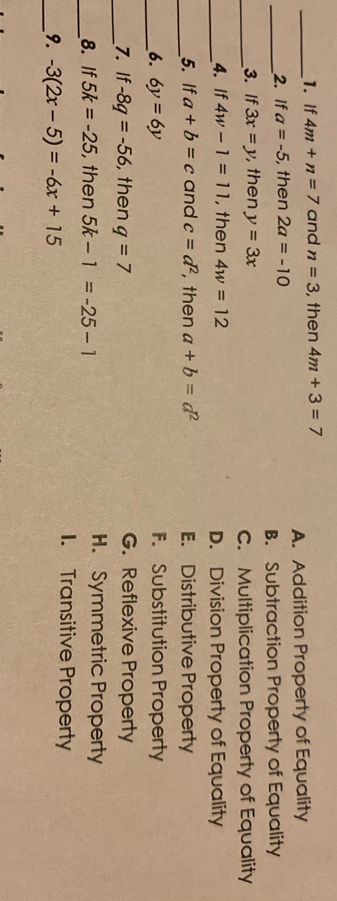 1. If 4m + n = 7 and n = 3,