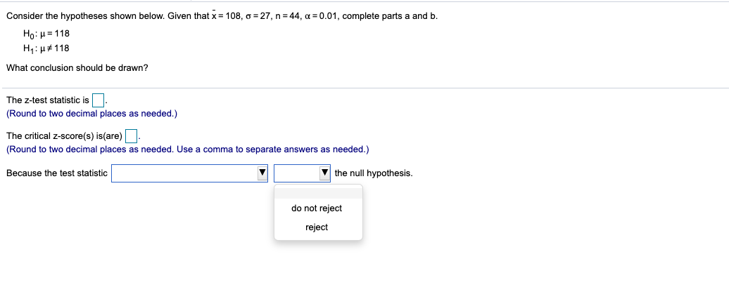 x = 108, o =27, n =44, of =0.01, complete parts a