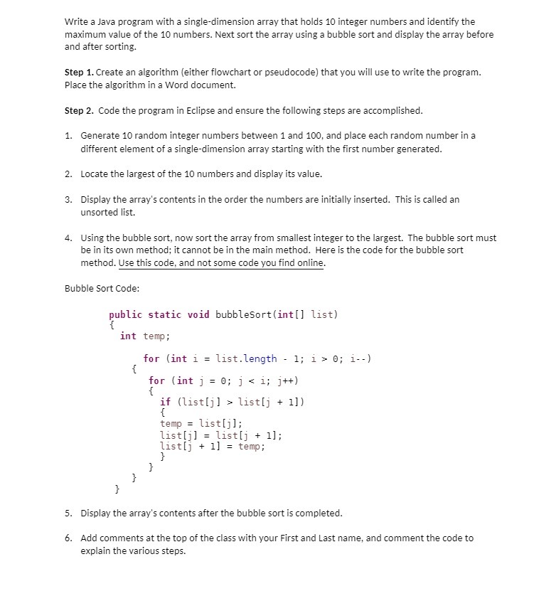  Write a Java program with a single-dimension array that holds 10