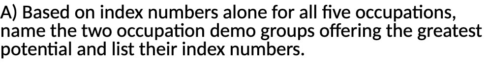 A) Based on index numbers alone for all five occupations, name