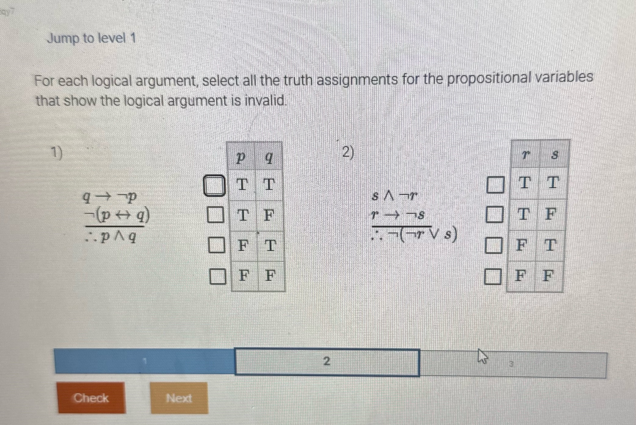 Jump to level 1 For each logical argument, select all the