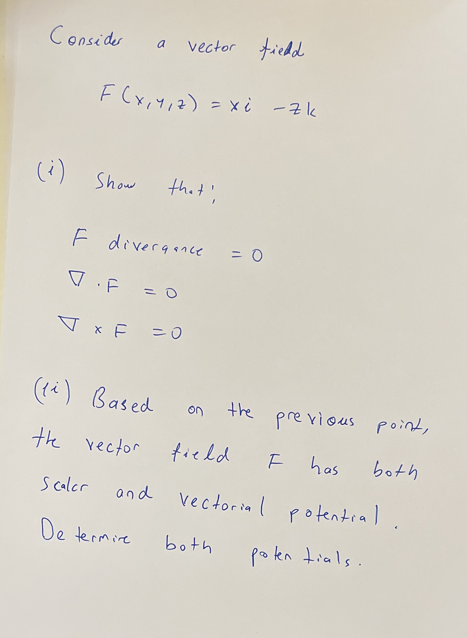 Calculate Consider a vector field F ( x, 41 2 ) =