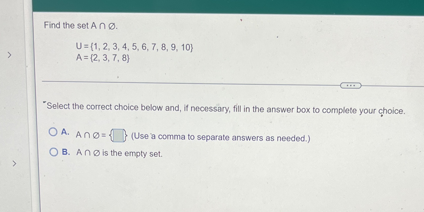  Find the set An O. U = {1, 2, 3, 4,