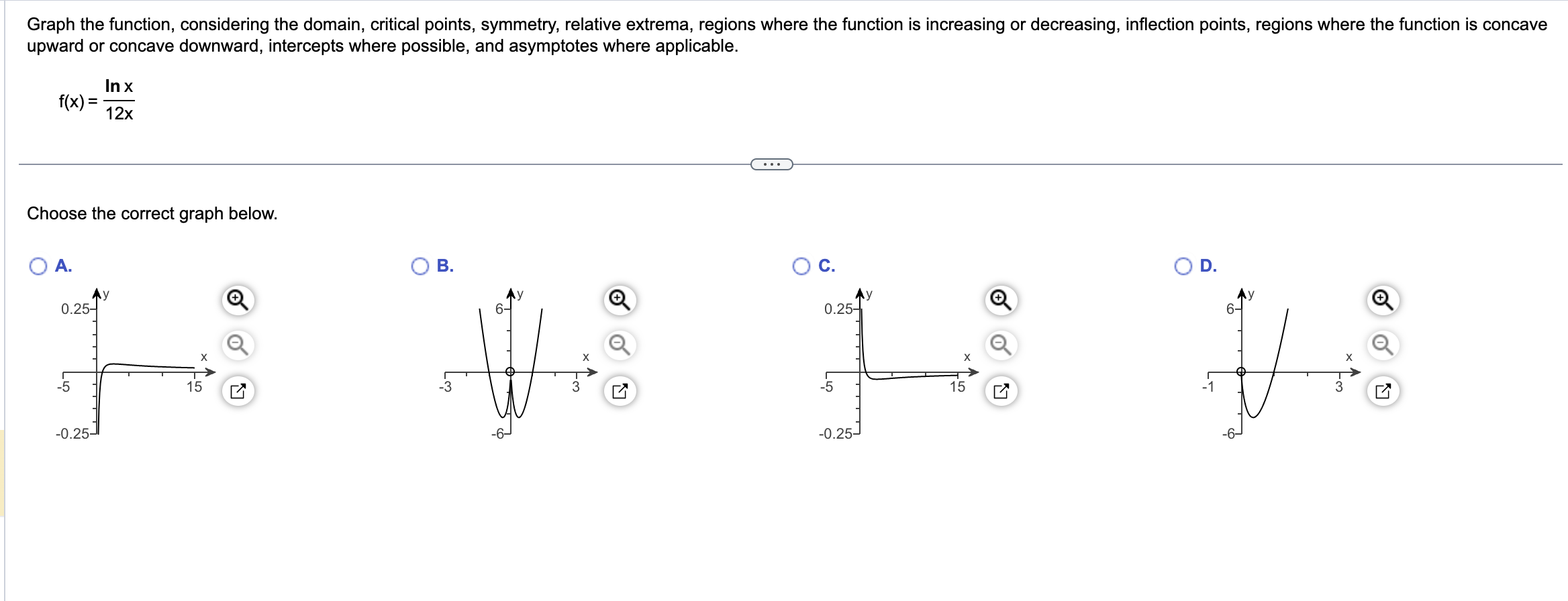 is concave upward on the interval(s) . The function is never concave