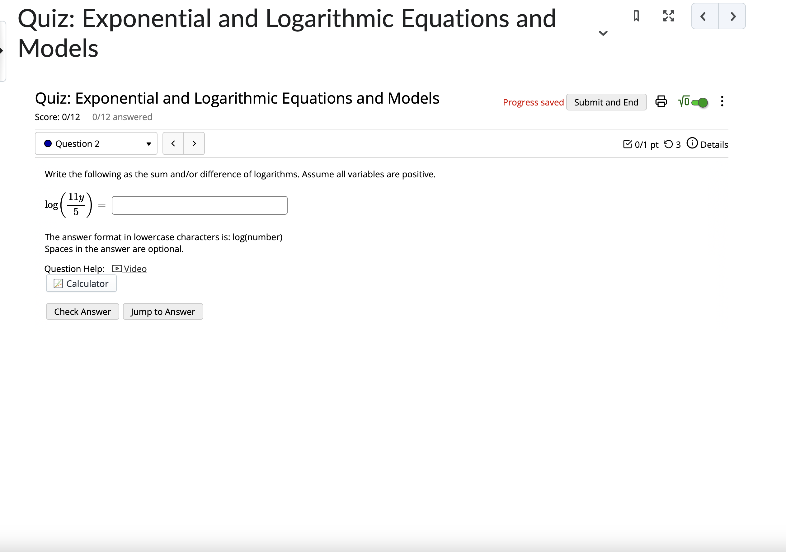 log(x + 2) - log(x + 1) = 2 C = You