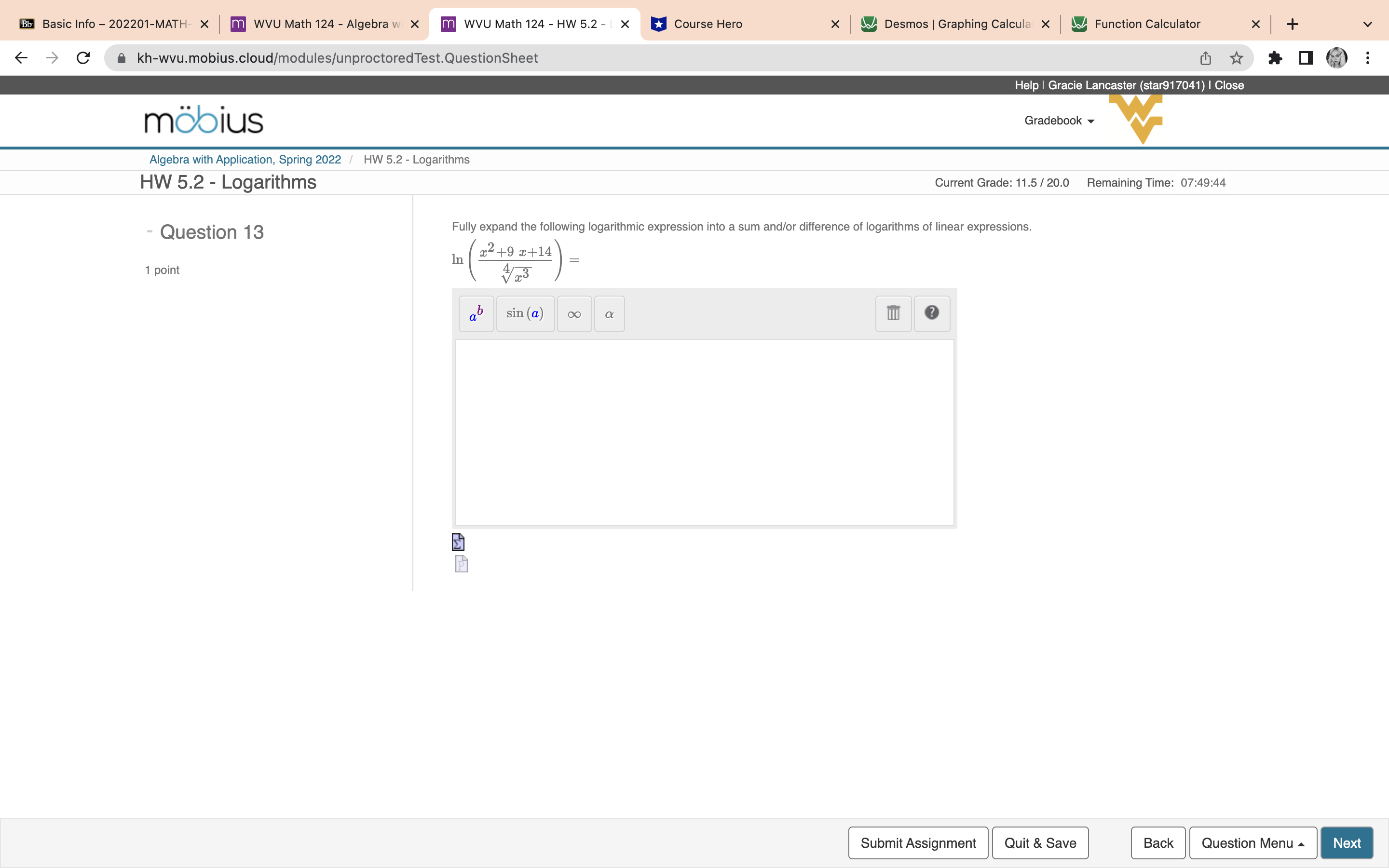 WVU Math 124 - Algebra w X m WVU Math 124 -
