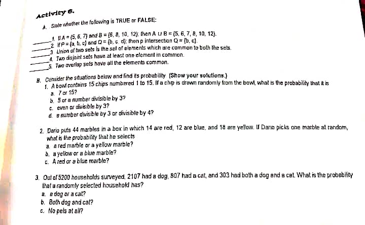  Activity s. A. . State whether the following is TRUE or