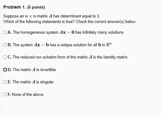 Algebra Final answer only No explanation needed Problem 1. (6 points) Suppose