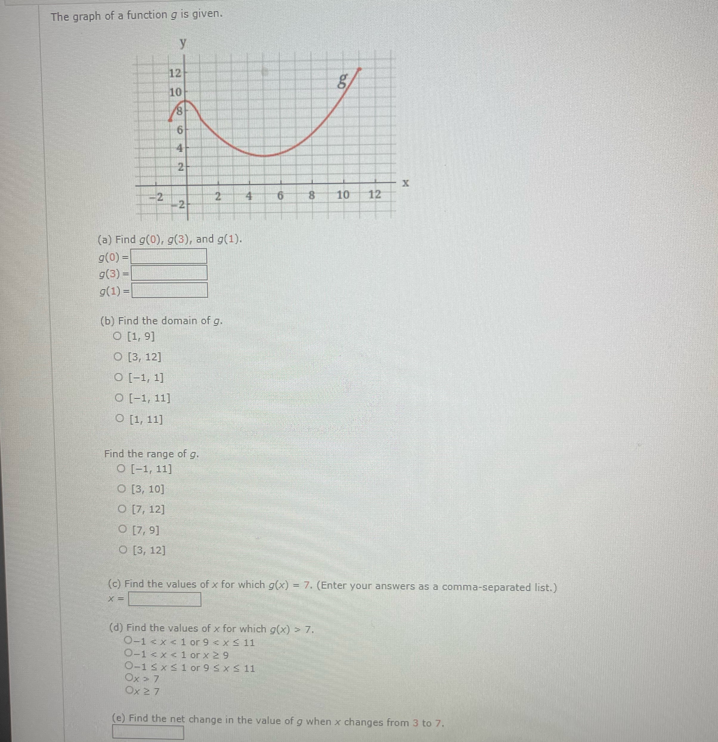 The graph of a function g is given. 12 10 6