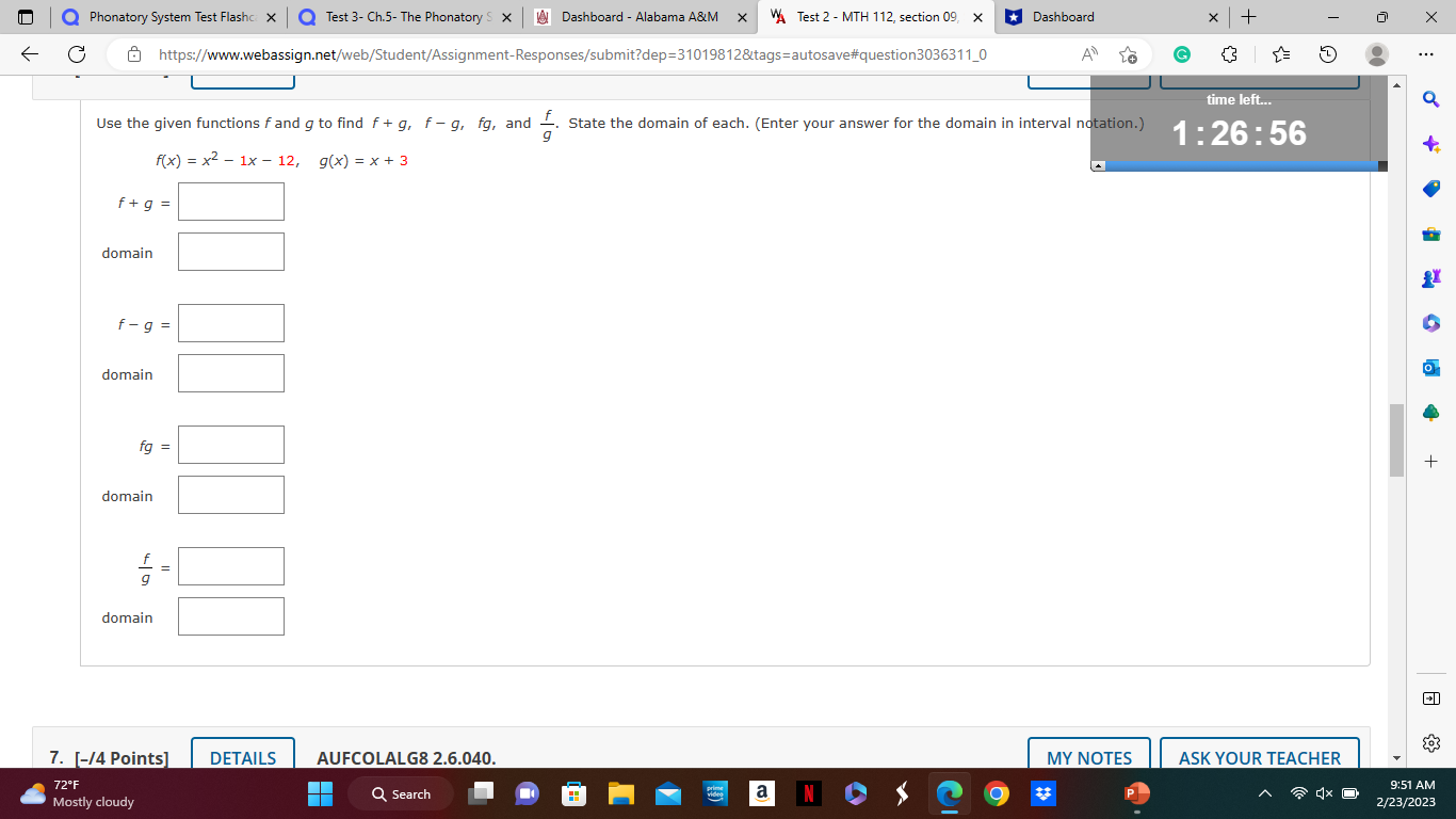 MTH 112, section 09, x Dashboard X + X C https://www.webassign.net/web/Student/Assignment-Responses/submit?dep=31019812&tags=autosave#question3036311_0 G
