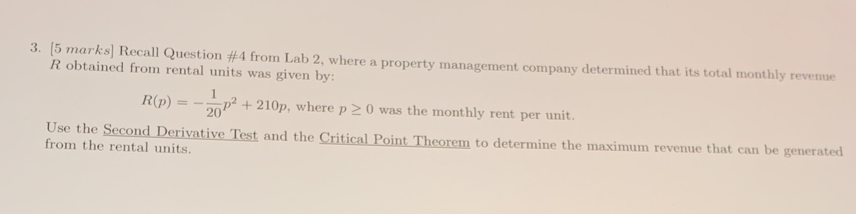  3. [5 marks] Recall Question #4 from Lab 2, where a
