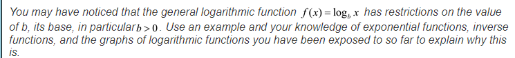  You may have noticed that the general logarithmic function f(x) =log,