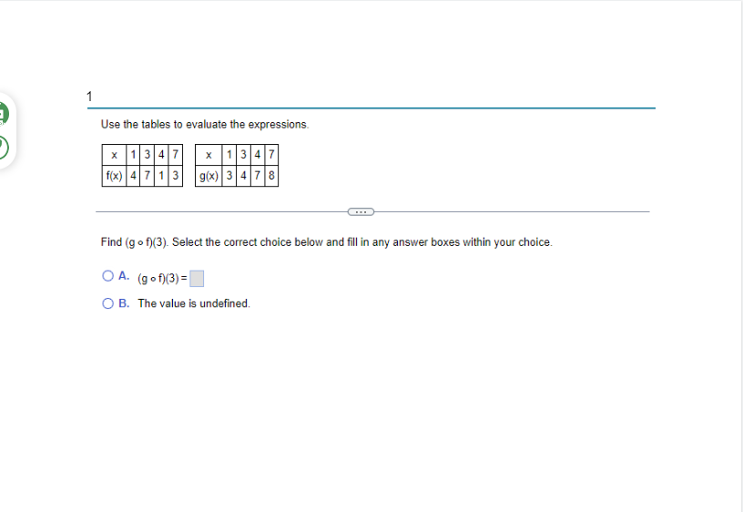 following expressions. (a) (fog)(1) (b) (g of)(0) (c) (g . g)(0) (a)