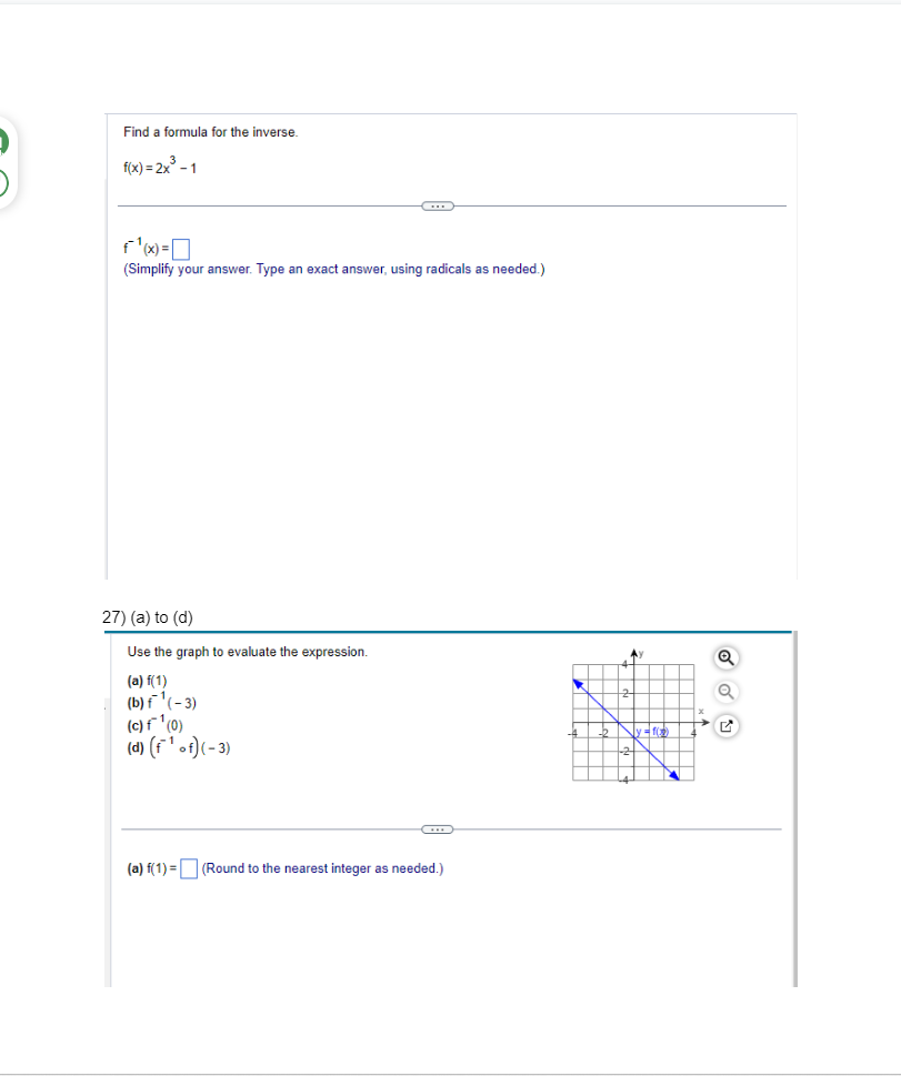Evaluate (f o g)(1). fick ) (f o g)(1) =Use the tables
