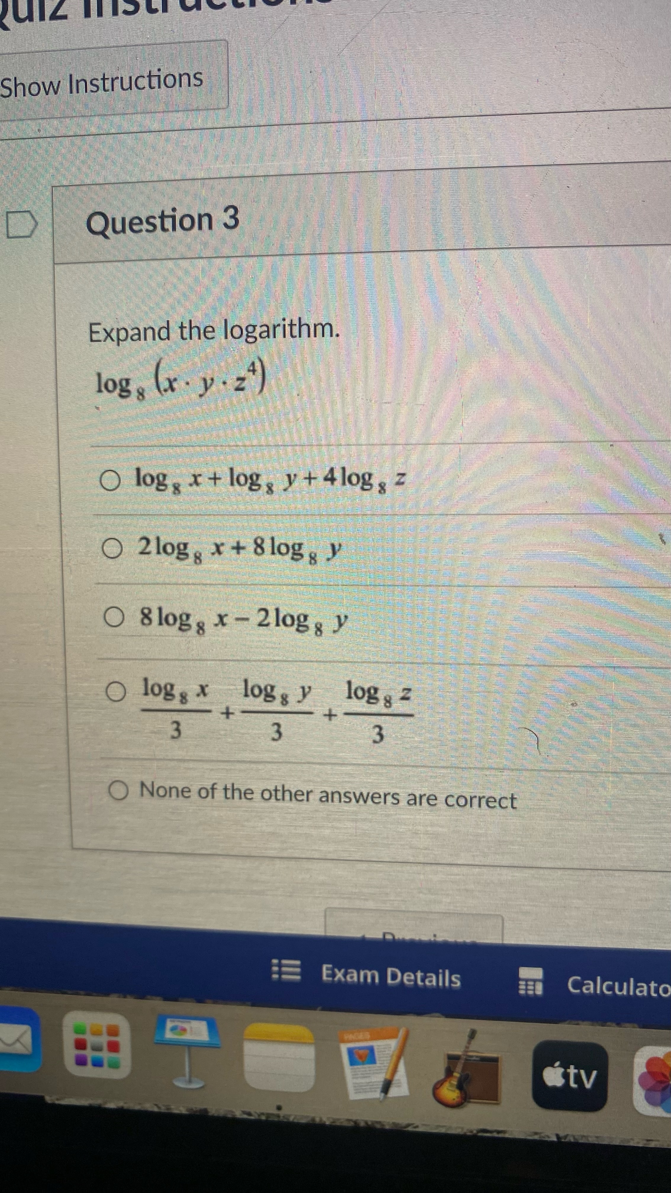 (vix2) O None of the other answers are correct O log, (2