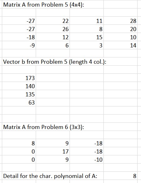 (4 x4)-matrix displayed in cells 620-J23 of the Excel spreadsheet. Moreover, let