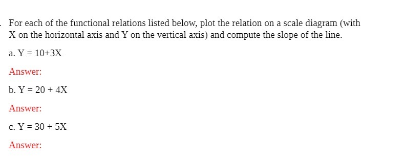  . For each of the functional relations listed below, plot the