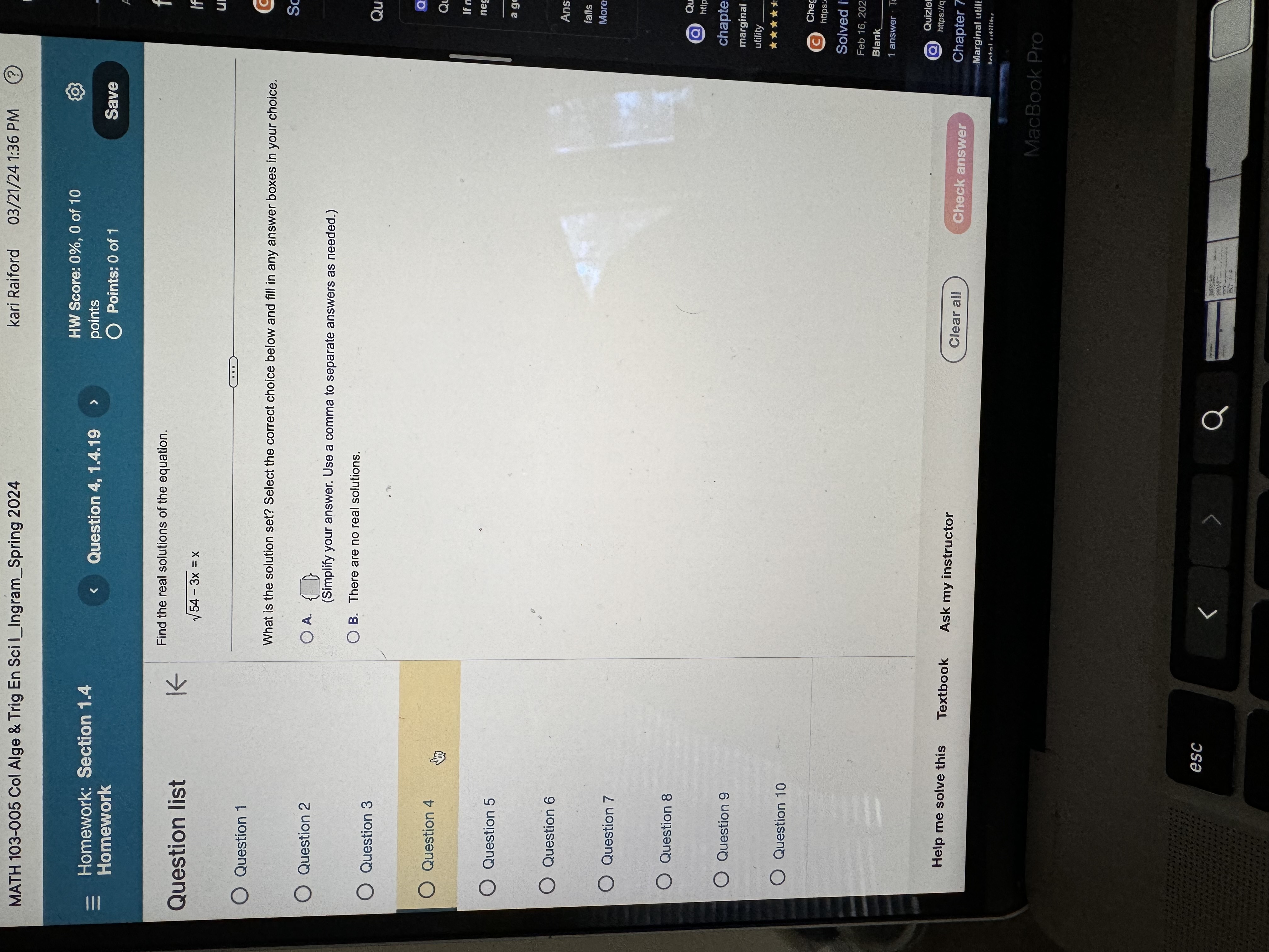 of the equation. Question list K 13x - 2 = 2 O