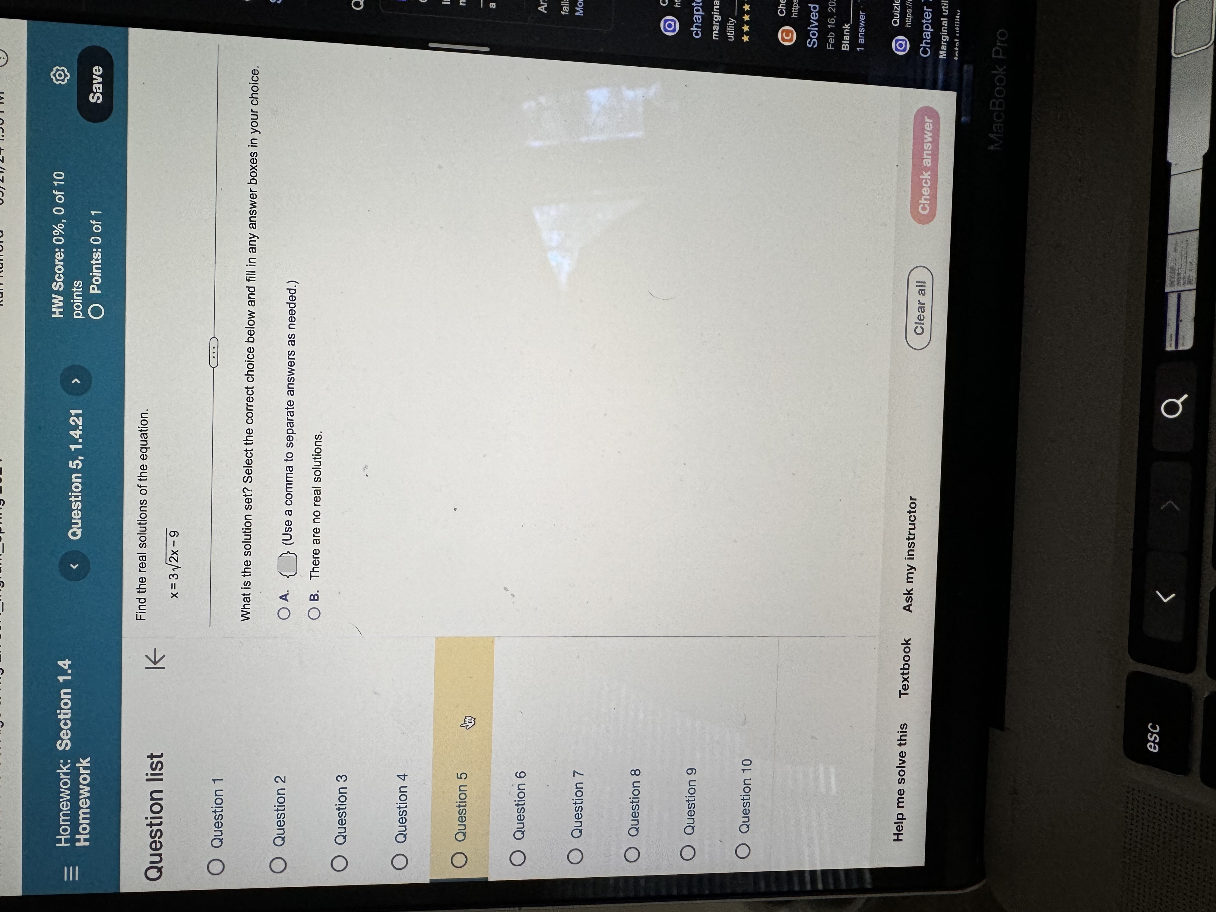 Question 1 What is the solution set? Select the correct choice below