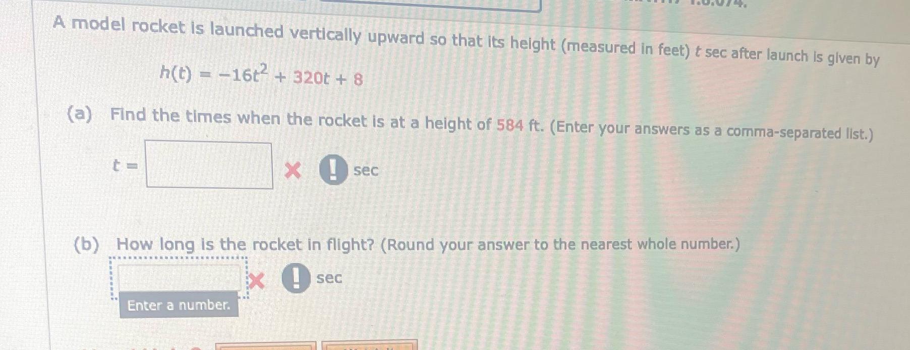  A model rocket is launched vertically upward so that its height