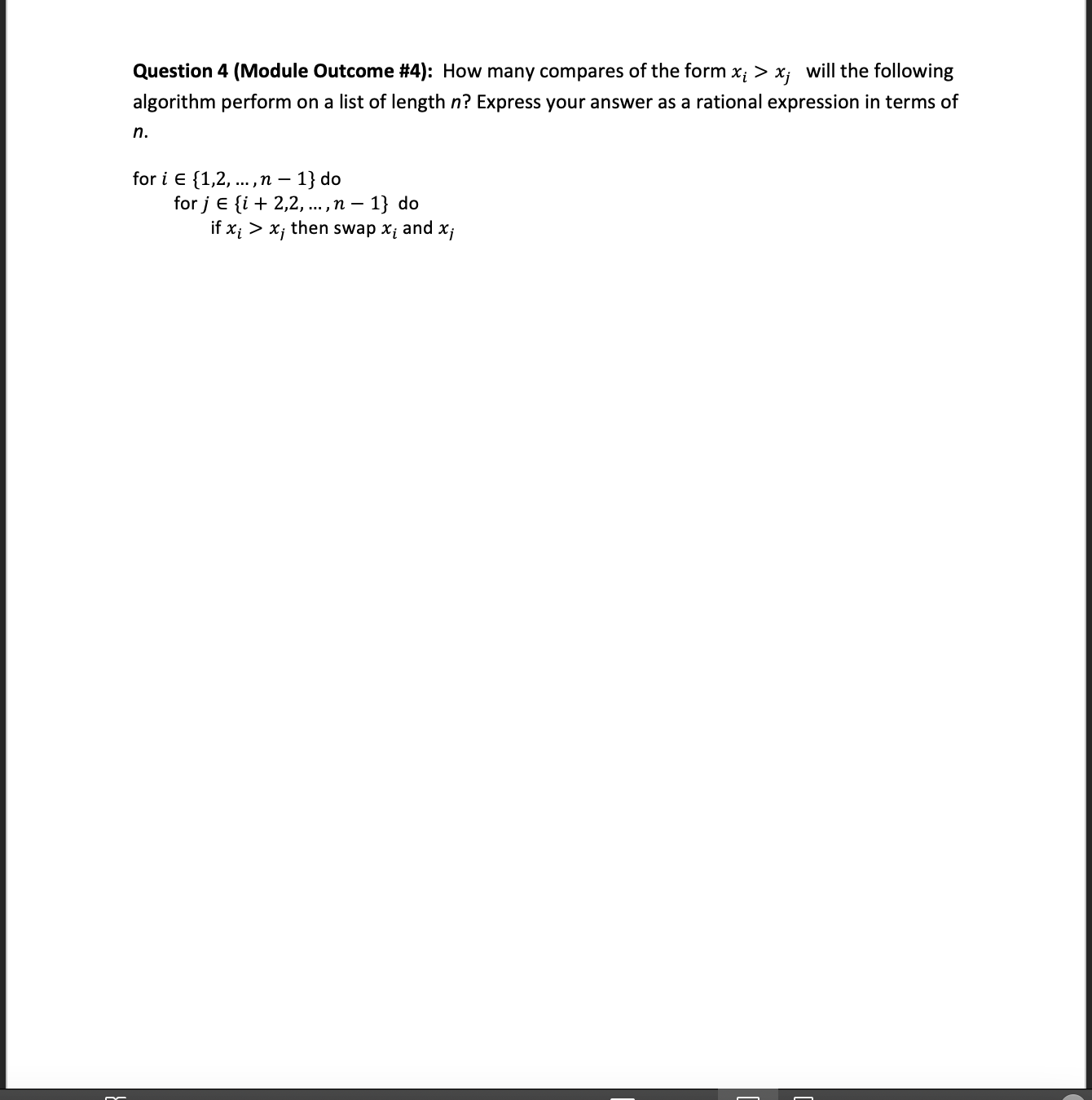 help me solve this Question 4 (Module Outcome #4): How many compares